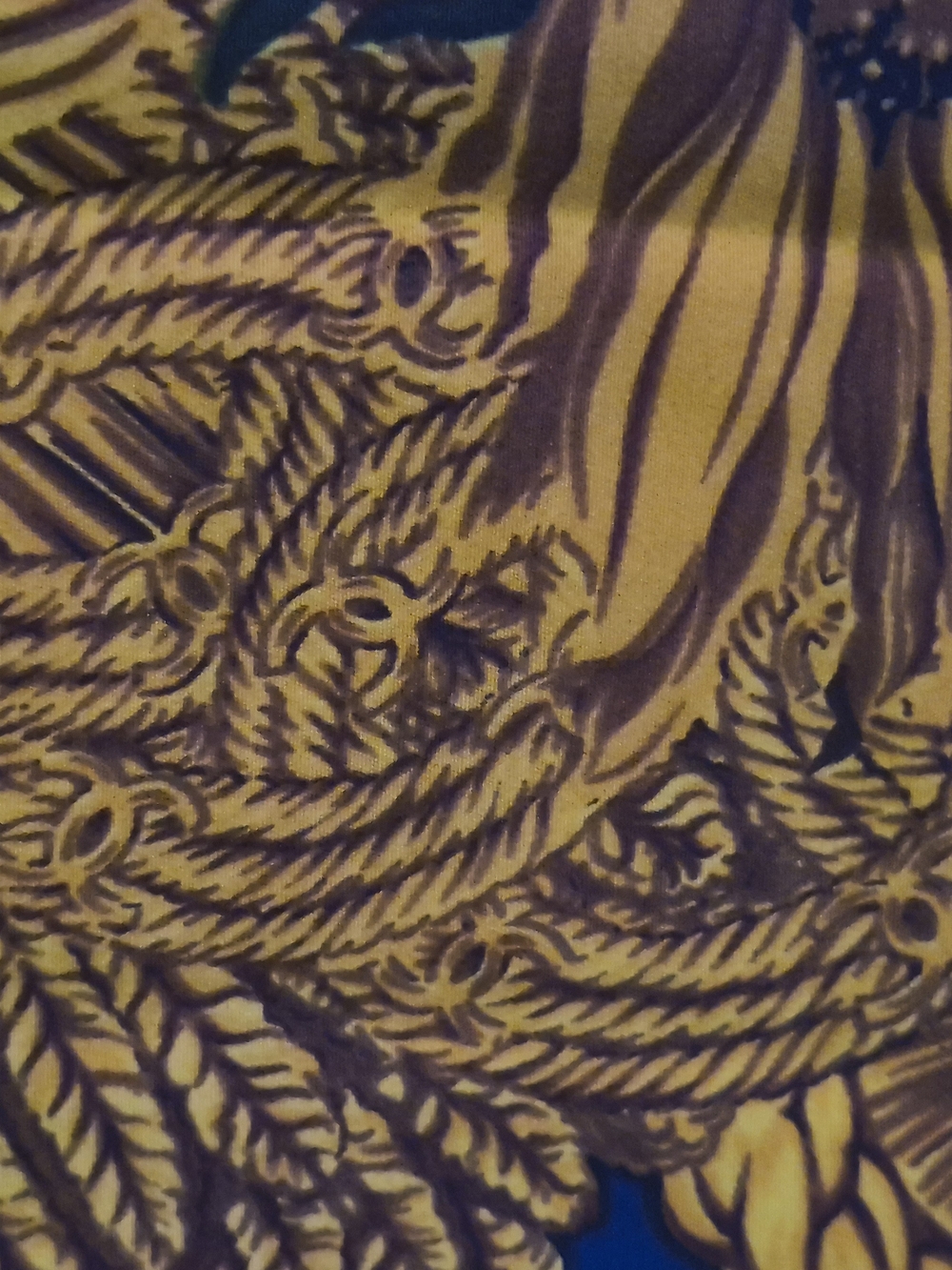 CHANEL Navy Silk Scarf with Yellow Sunflower And Wheat Motif - Picture 10 of 10